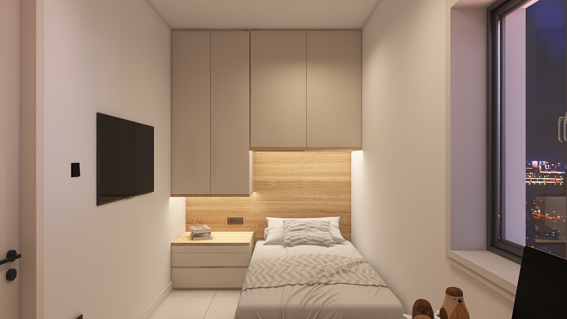 Proposed visualisation — second bedroom with built-in cabinetry