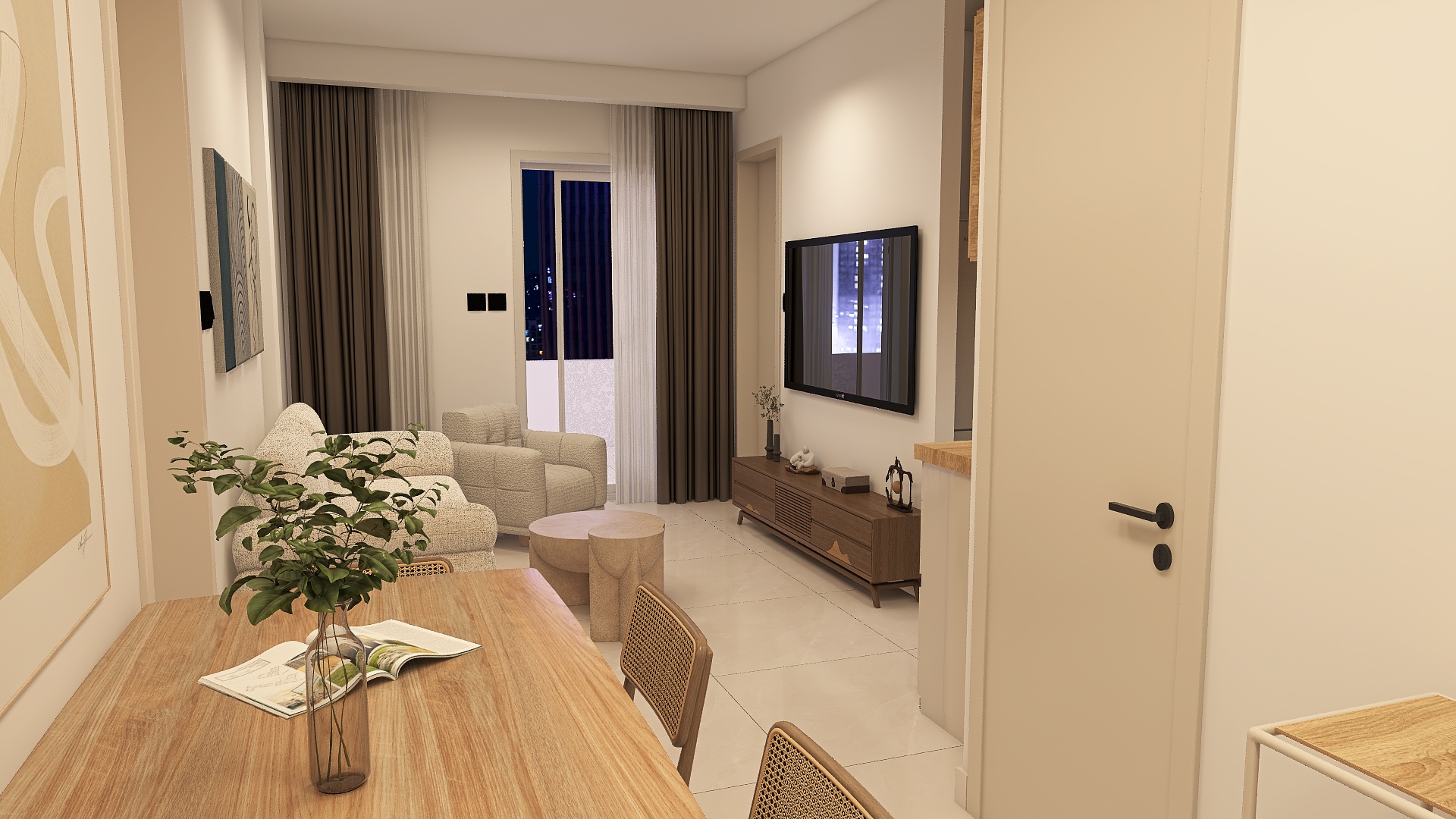 Proposed visualisation — open-plan living room towards the dining area and entry