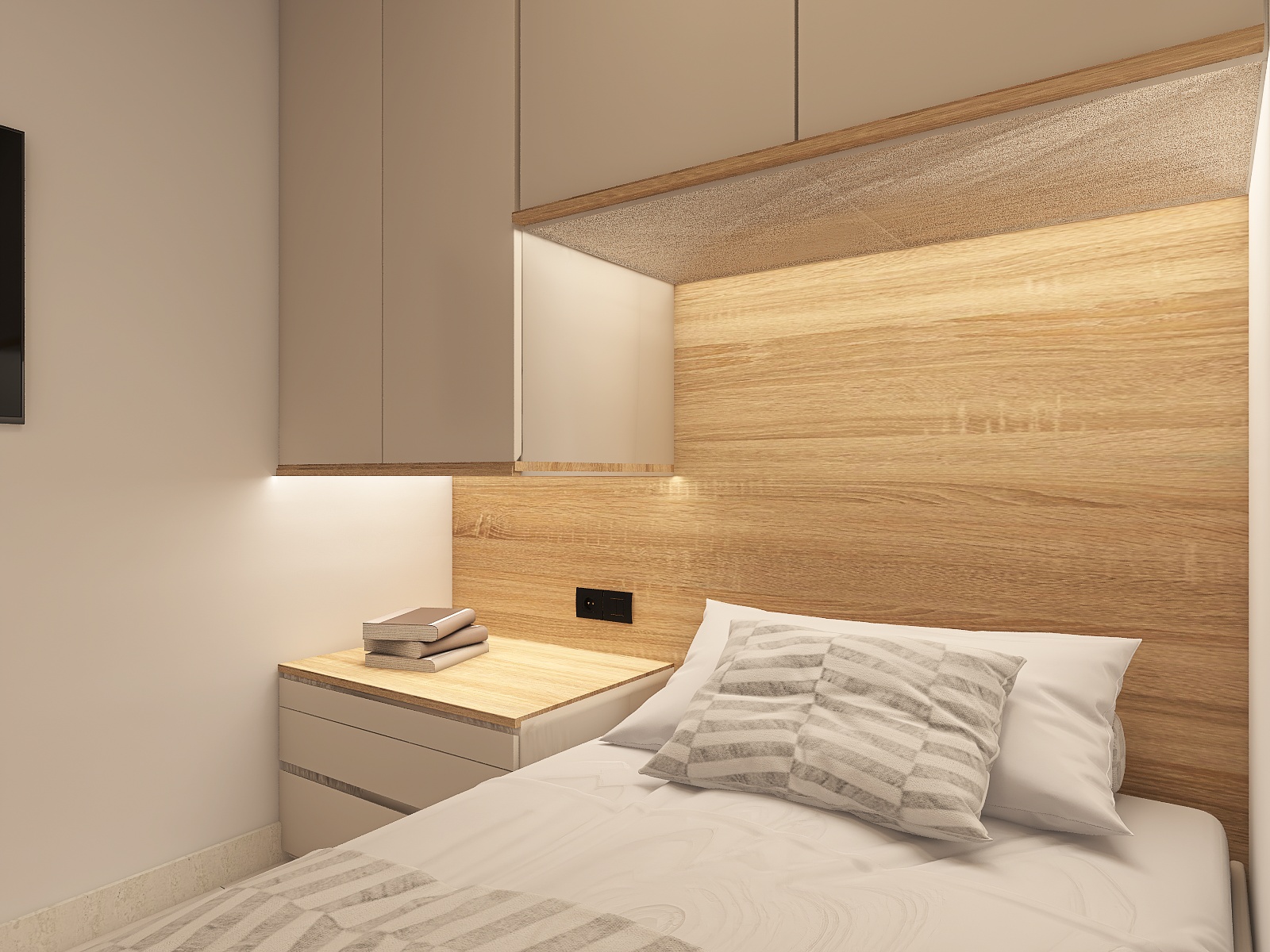 Proposed visualisation — second bedroom bed and headboard detail