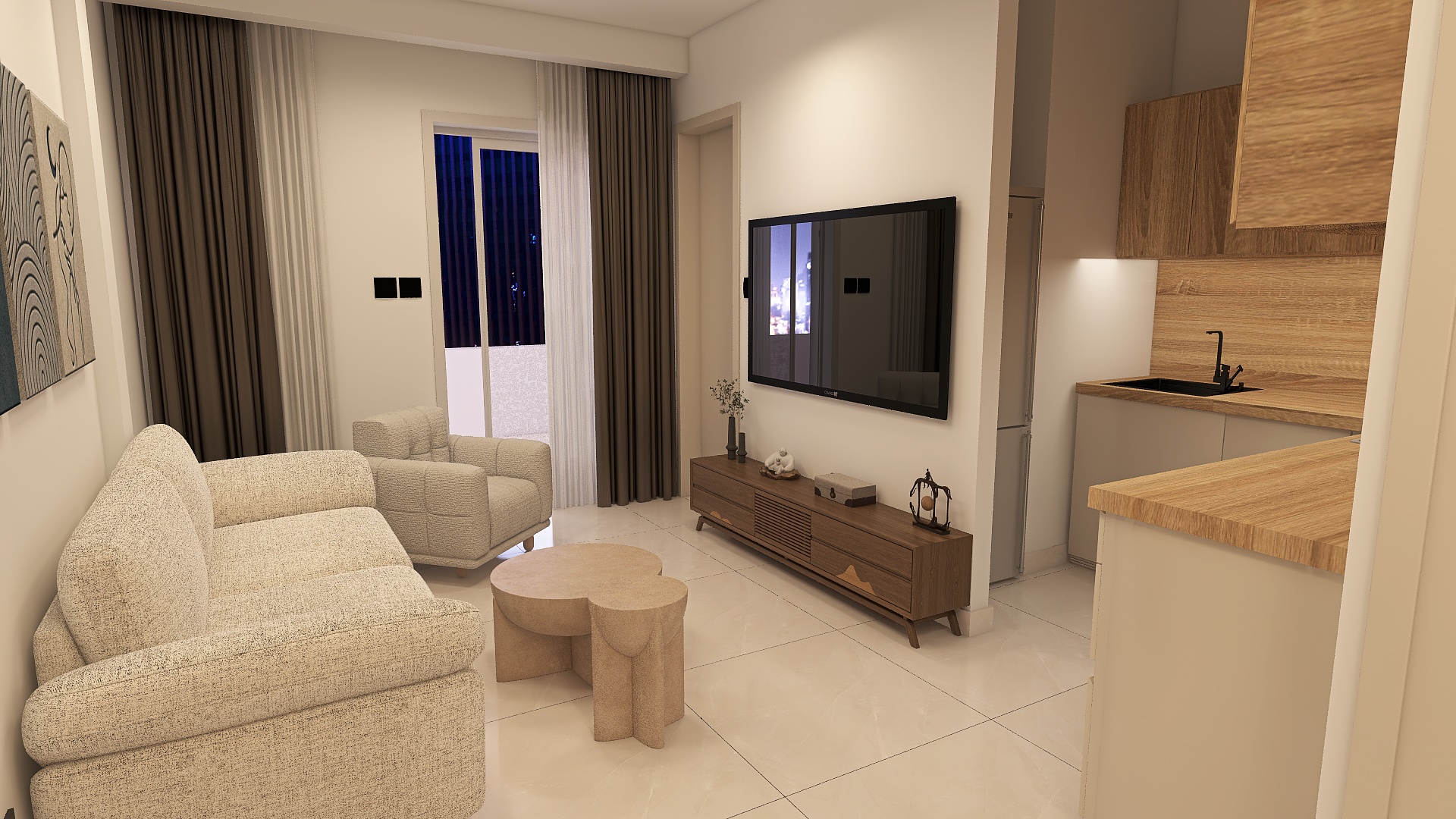 Proposed visualisation — dining area looking into the living room